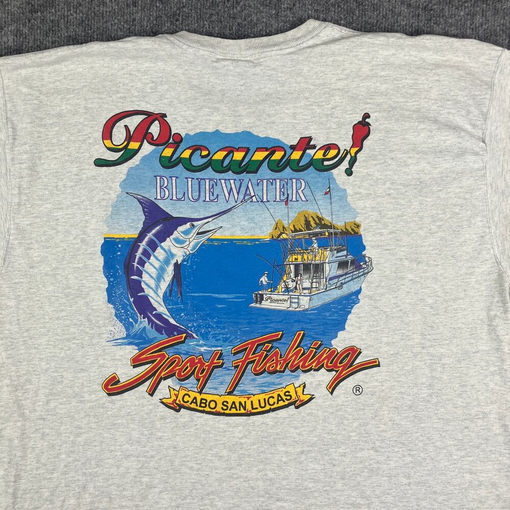 Fruit of the Loom T-Shirt Mens XXL Gray Sport Fishing Cabo Graphic Tee Casual